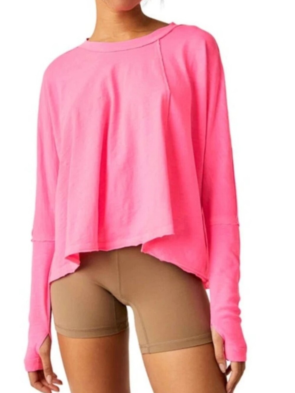 Free People We The Free Pink Oversized Raw Hem Long Sleeve Top Large